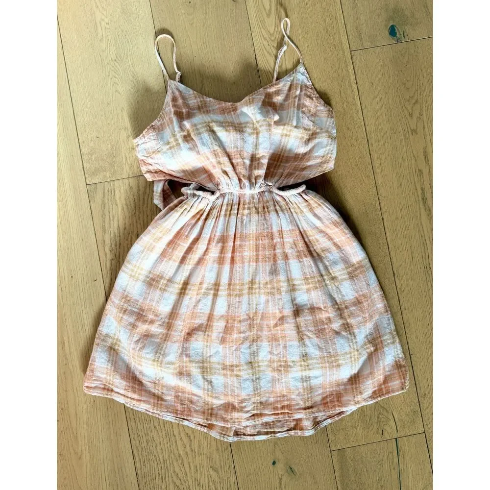 American Eagle Outfitters Pink and Peach Plaid Sundress - M NWT